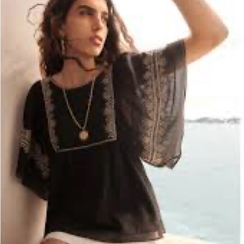 Vanessa Bruno Black Embellished Bell Sleeve Blouse size XS